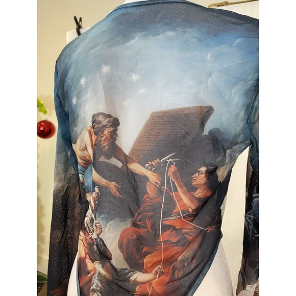 Art To Wear Womens M L Abstract mesh long sleeve lace bodysuit Y2K Whimsigoth - Picture 14 of 16